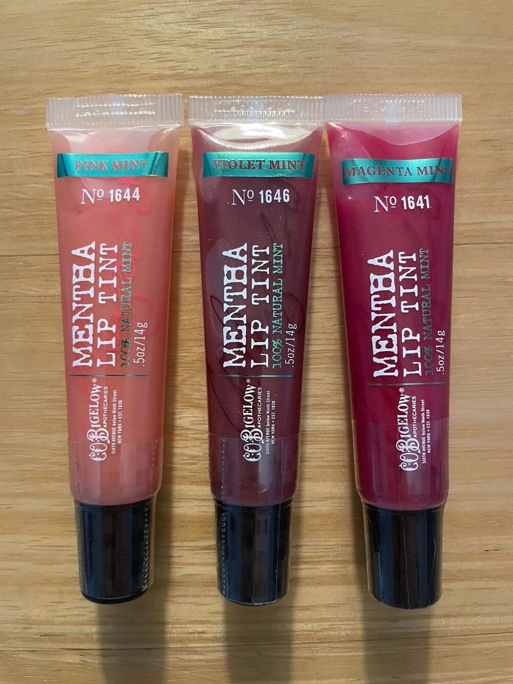 C.O. Bigelow Mentha Lip Tint Lot of 3 Pink Mint Violet Mint Magenta Mint